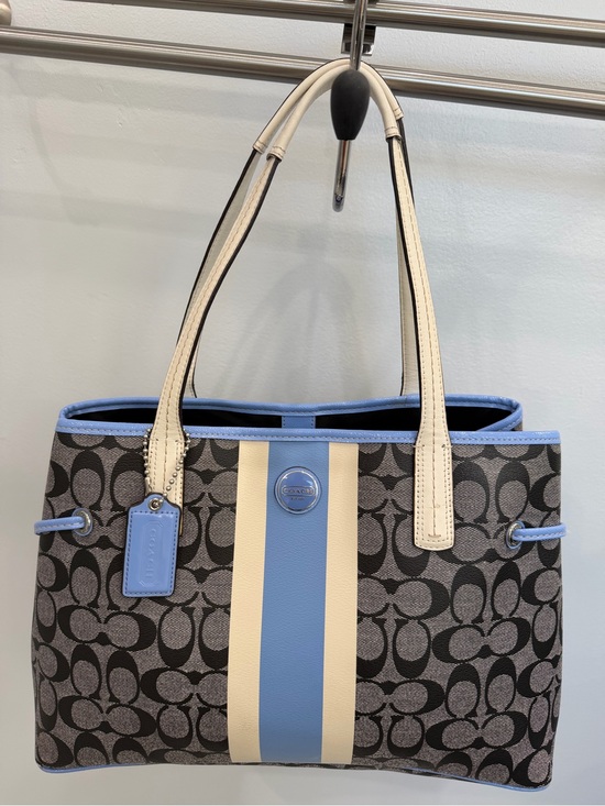 Coach Handbags - Coach Signature Tote in Black, Blue and Cream